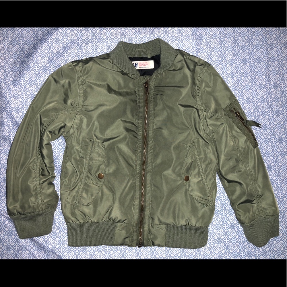 Unisex toddler bomber jacket. H&M olive green